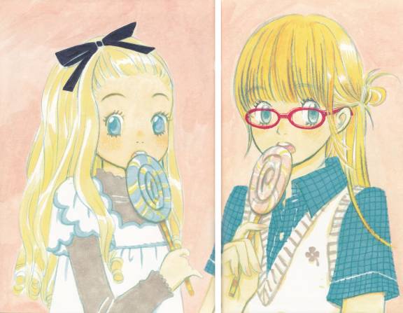 blonde_hair, bow, candy, chika_umino, glasses, hanamoto_hagumi, honey_and_clover, lollipop