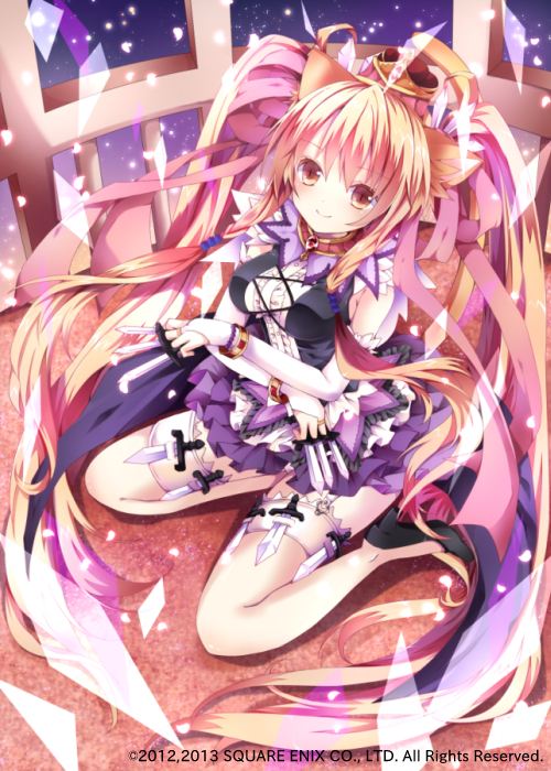 1girl, animal_ears, between_fingers, blonde_hair, bracelet, bridal_gauntlets, brown_eyes, cat_ears
