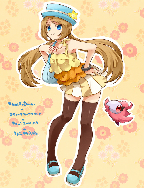 1girl, alternate_costume, alternate_hairstyle, bag, black_legwear, blue_eyes, bracelet, brown_hair