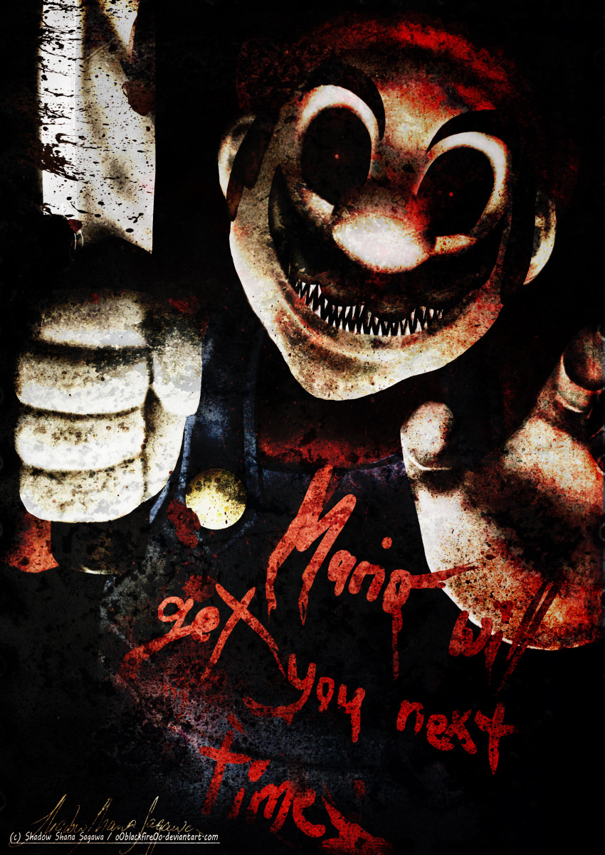 1boy, absurdres, artist_name, black_eyes, black_sclera, blood, blood_writing, bloody_weapon