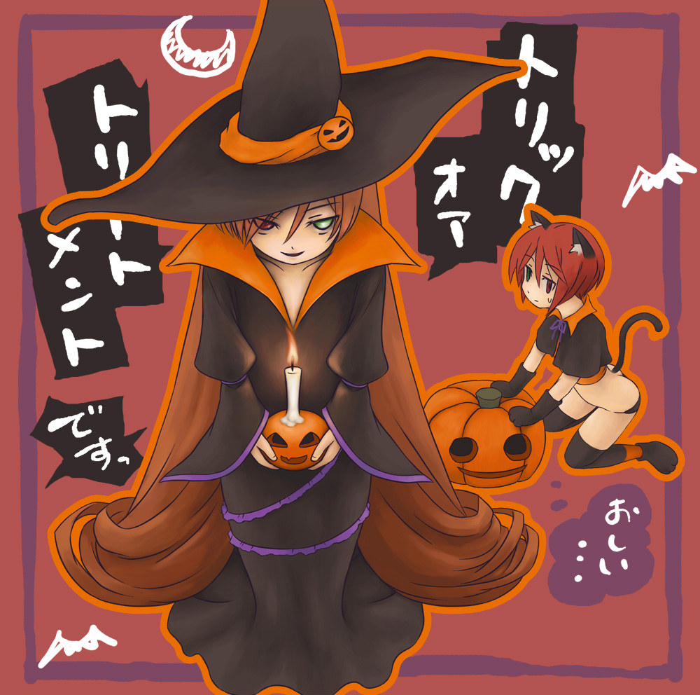 candle, cat_ears, cosplay, halloween, kumashiro, pumpkin, rozen_maiden, souseiseki