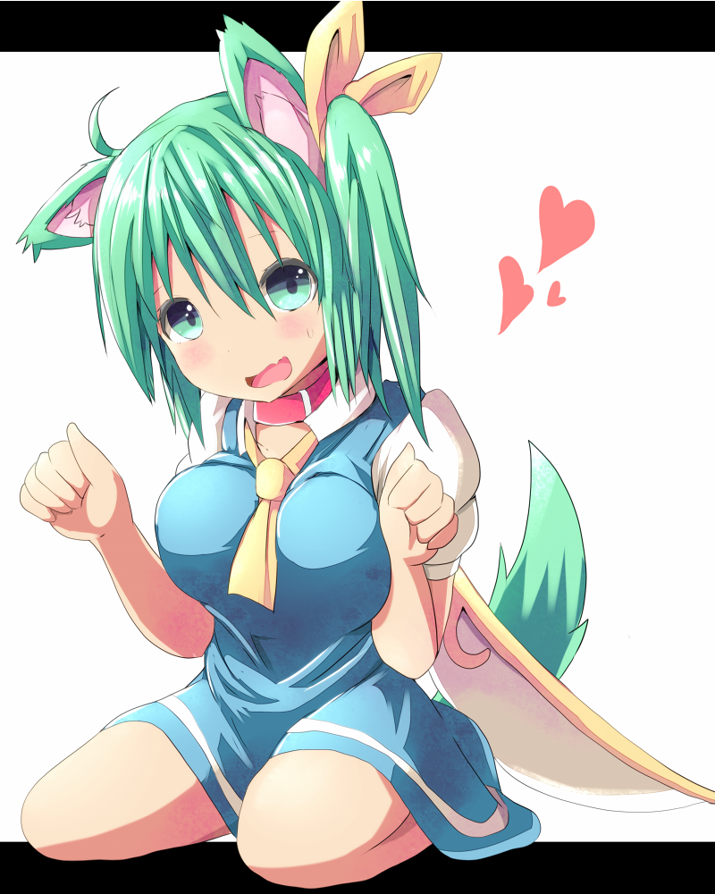 1girl, animal_ears, blue_dress, blush, breasts, collar, daiyousei, dog_ears