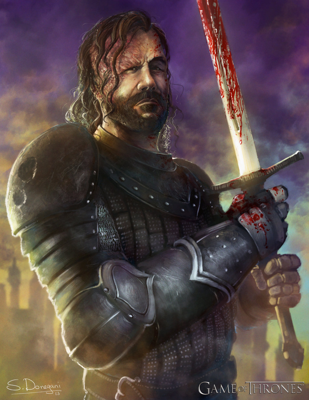 1boy, 2013, a_song_of_ice_and_fire, armor, beard, belt, blood, blood_on_face
