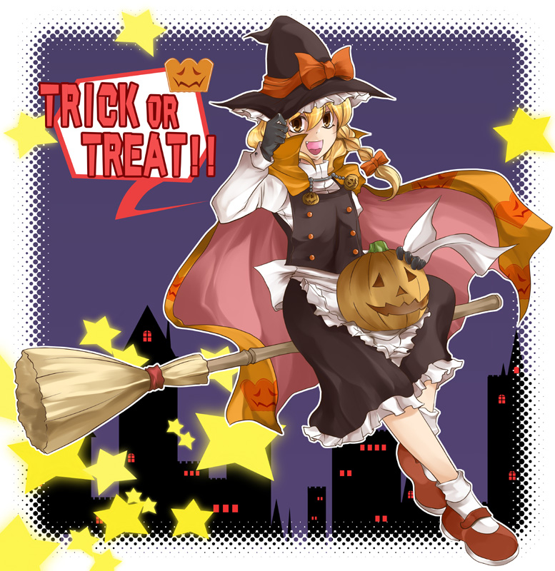 braid, broom, cape, gloves, halloween, hat, kirisame_marisa, mary_janes