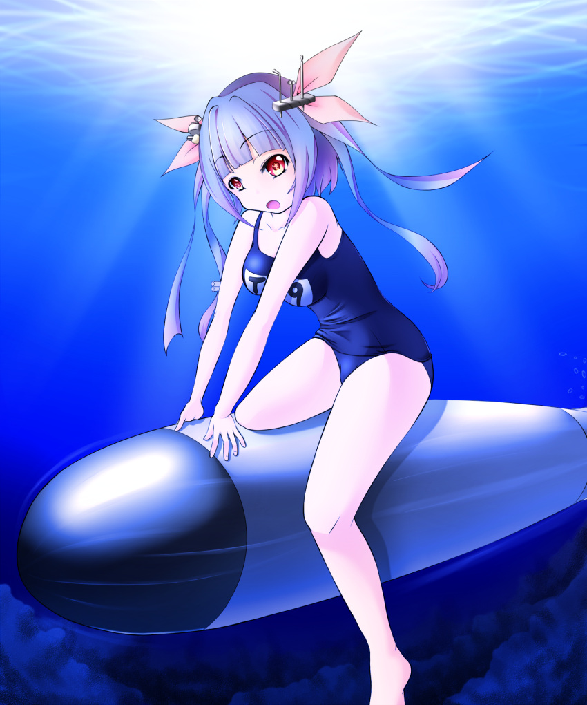 1girl, blue_hair, highres, i-19_(kantai_collection), kantai_collection, long_hair, personification, red_eyes