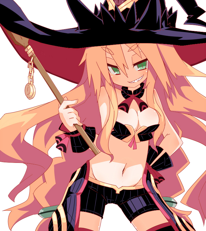 1girl, ashi_karekusa, blonde_hair, braid, breasts, broom, cleavage, detached_collar