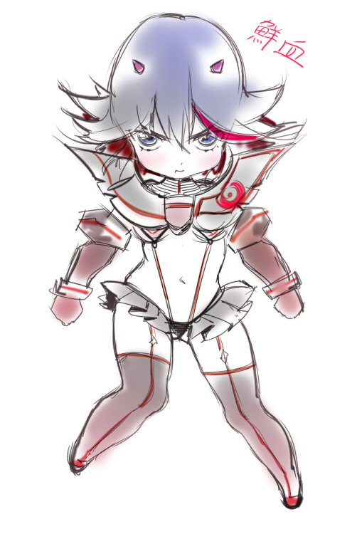 1girl, :t, blue_eyes, blush, breasts, chibi, domii_(o2ion), kill_la_kill