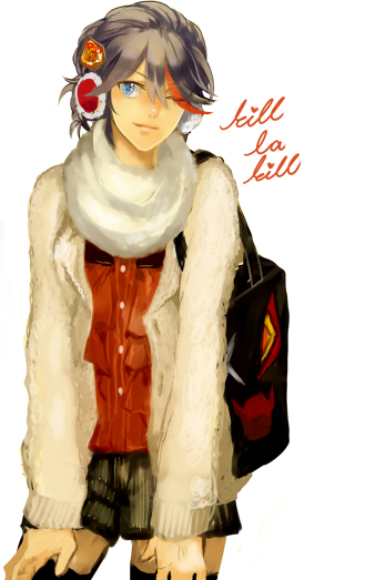 1girl, areno, bag, black_hair, blue_eyes, copyright_name, earmuffs, fashion