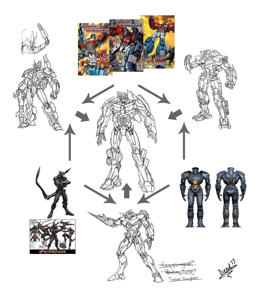 crossover, diepod, fusion, gipsy_danger, highres, lazengann, lineart, mecha