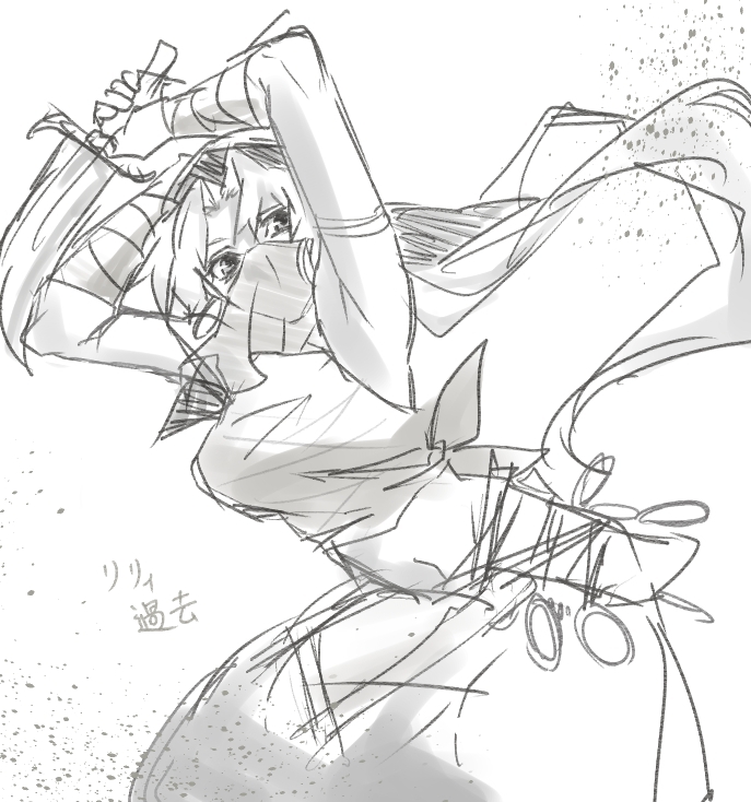 1girl, alternate_costume, grandia, grandia_i, hamagurihime, lily_(grandia), mask, monochrome, sketch, solo
