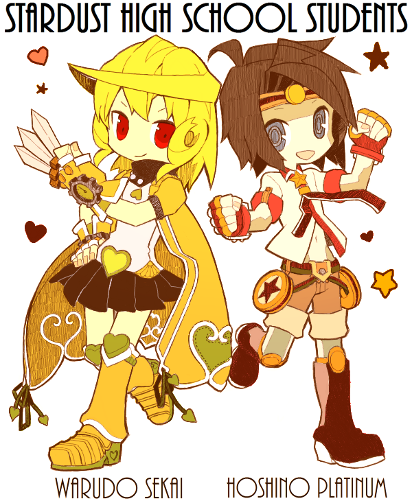 2girls, black_hair, blonde_hair, blue_eyes, boots, cape, fingerless_gloves, genderswap