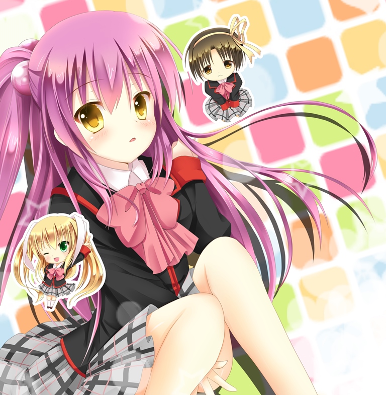 1boy, 2girls, crossdressinging, futaki_kanata, iris_yayoi, little_busters!!, long_hair, multiple_girls