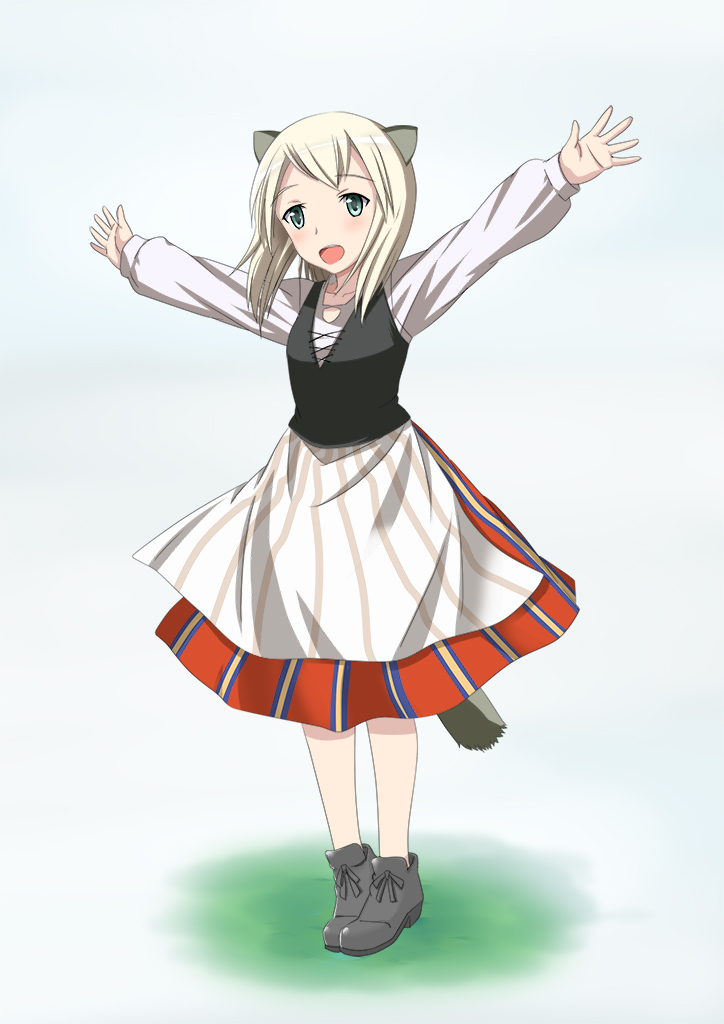 1girl, animal_ears, apron, blonde_hair, child, elma_leivonen, green_eyes, novram58