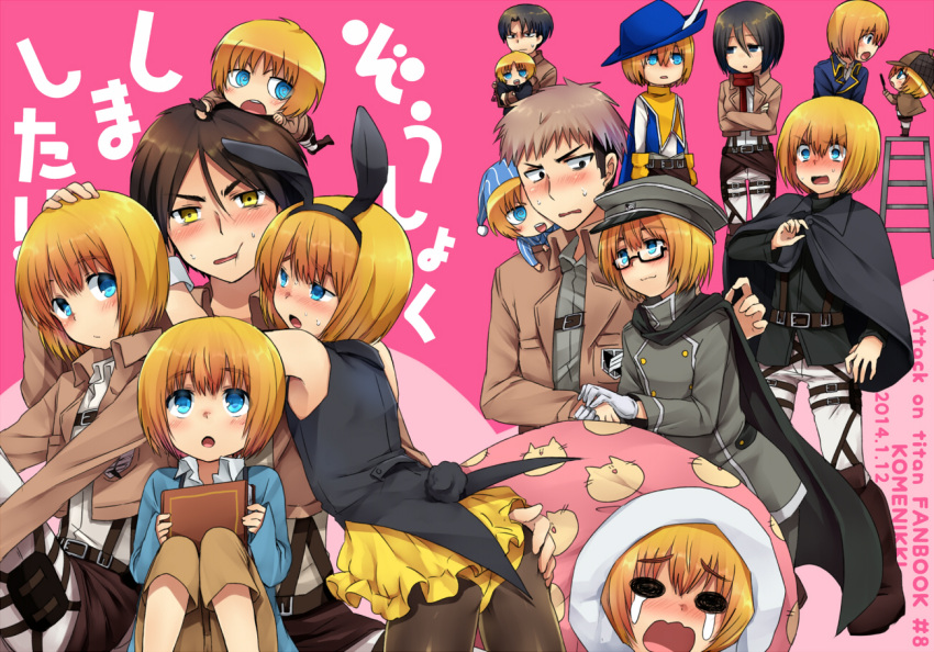 :o, alternate_costume, animal_ears, armin_arlert, ass, ass_grab, belt, black_hair