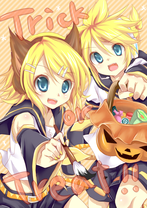 halloween, kagamine_len, kagamine_rin, rai_(artist), siblings, twins, vocaloid