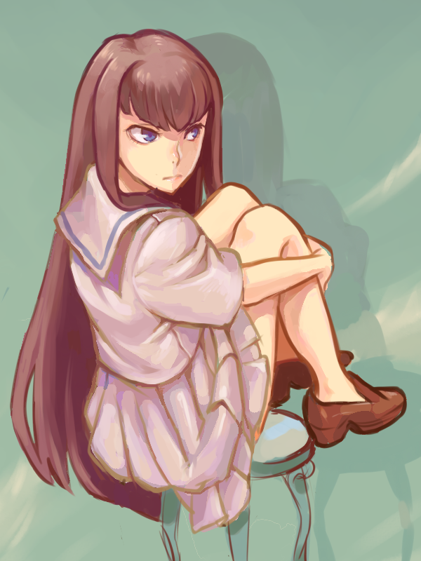 1girl, black_hair, blue_eyes, expressionless, kill_la_kill, kiryuuin_satsuki, knees_to_chest, leg_hug