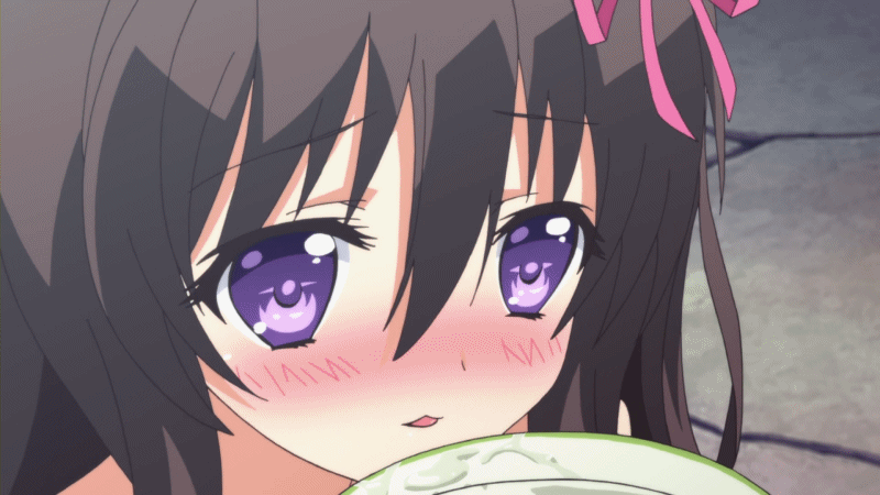 1girl, animated, animated_gif, blush, bow, brown_hair, close-up, cute
