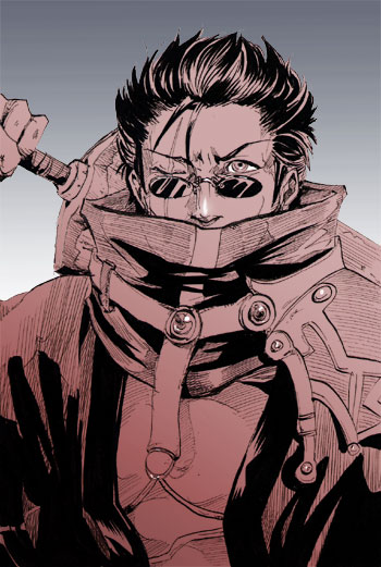 1boy, auron, black_hair, coat, final_fantasy, final_fantasy_x, gradient, gradient_background