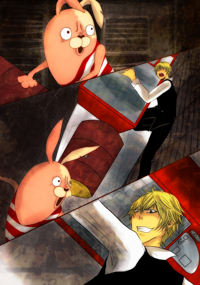 1boy, animal_ears, blonde_hair, brown_eyes, crossover, durarara!!, heiwajima_shizuo, kirenenko