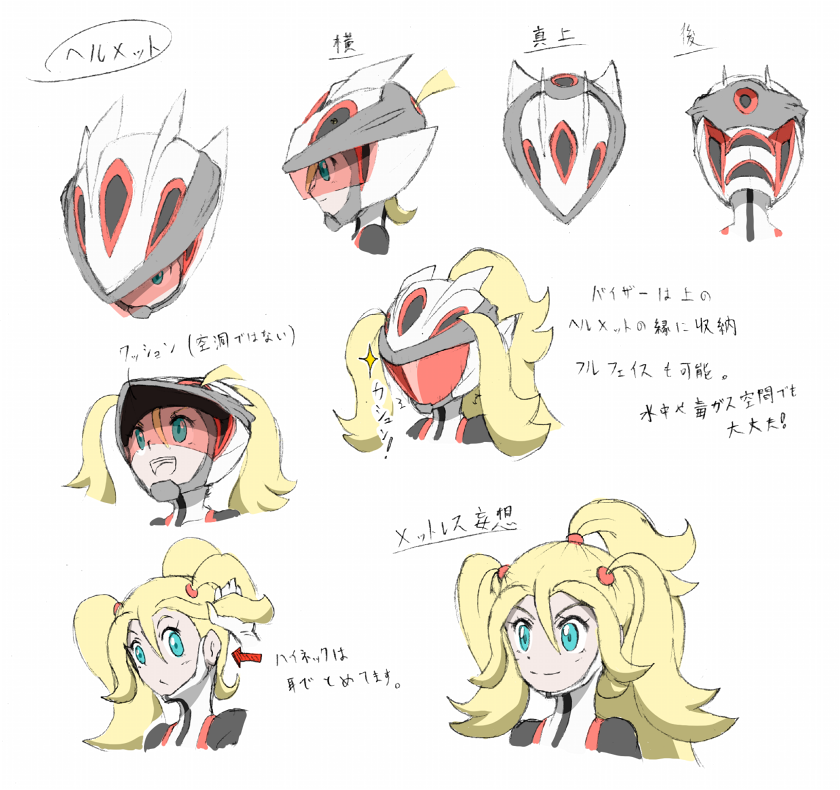 aoi_ginkoku, aqua_eyes, bicycle_helmet, blonde_hair, character_sheet, green_eyes, headwear_removed, helmet
