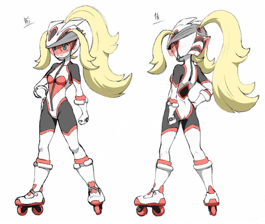 alternate_costume, aoi_ginkoku, bicycle_helmet, blonde_hair, bodysuit, full_body, gloves, green_eyes