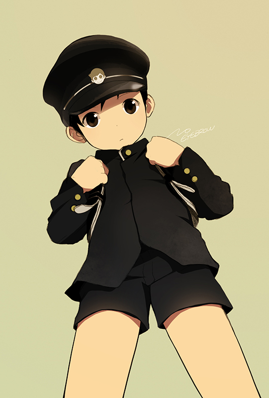 1boy, brown_eyes, from_below, hat, looking_at_viewer, male, mauveboy, original