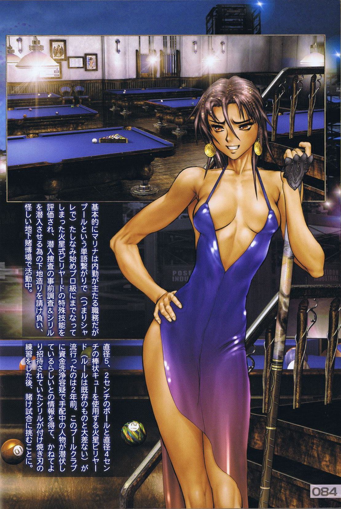 1girl, billiards, brown_hair, coin, cue_stick, dress, earrings, fingerless_gloves