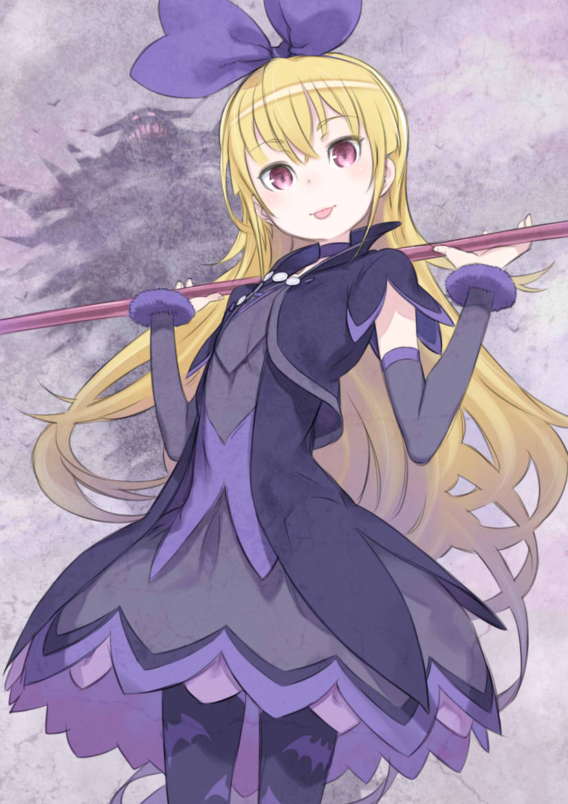 1girl, :p, bat_print, blonde_hair, blush, bow, dokidoki!_precure, hair_bow