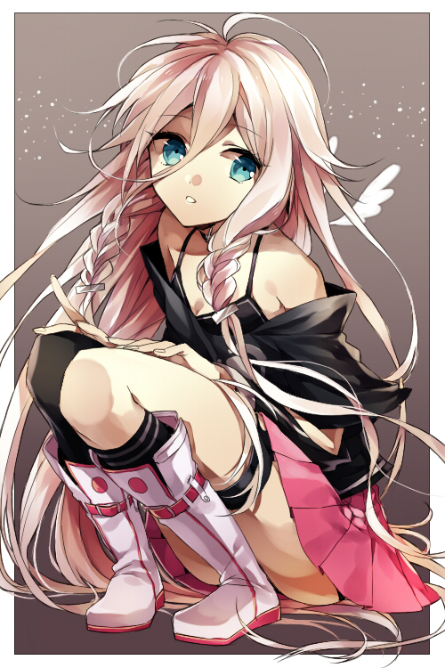 1girl, ahoge, black_legwear, blue_eyes, boots, braid, ia_(vocaloid), long_hair