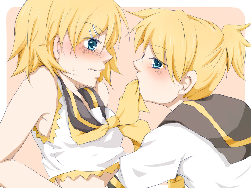 bad_id, blonde_hair, blush, brother_and_sister, hair_ornament, hairclip, incest, kagamine_len