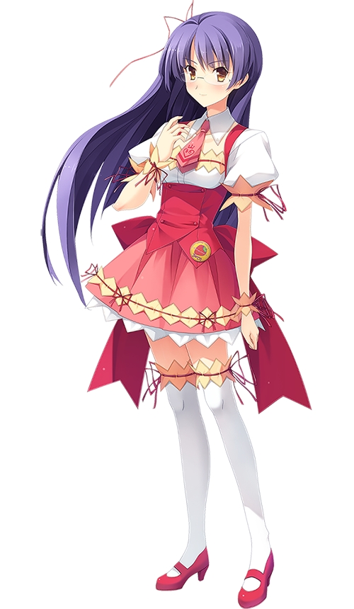 1girl, artist_request, berry's, dress, glasses, necktie, purple_hair, solo