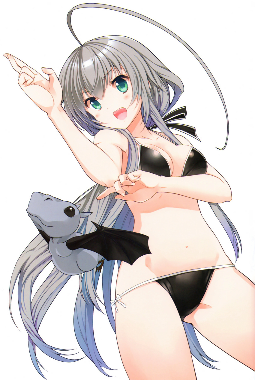 1girl, absurdres, ahoge, bikini, black_bikini, blush, breasts, cleavage