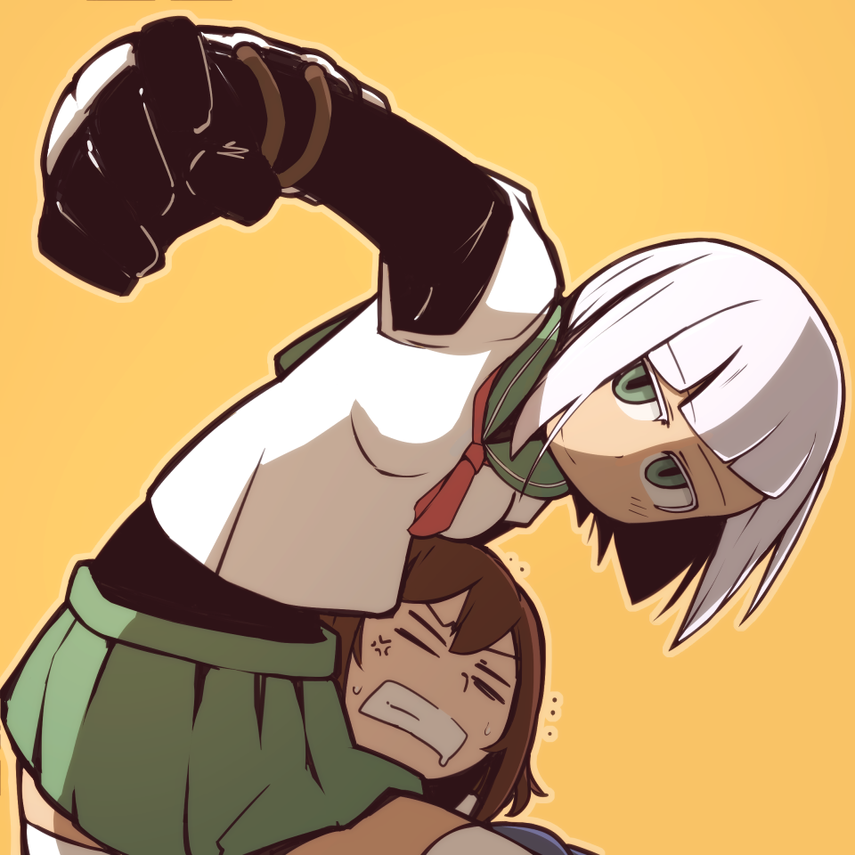 2girls, arachnid_(series), dinoponera, gauntlets, incoming_punch, multiple_girls, nns_(sobchan), sailor_dress