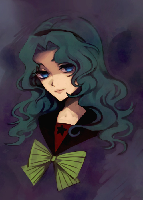 bishoujo_senshi_sailor_moon, blue_eyes, bow, green_hair, kaiou_michiru, rinka, solo