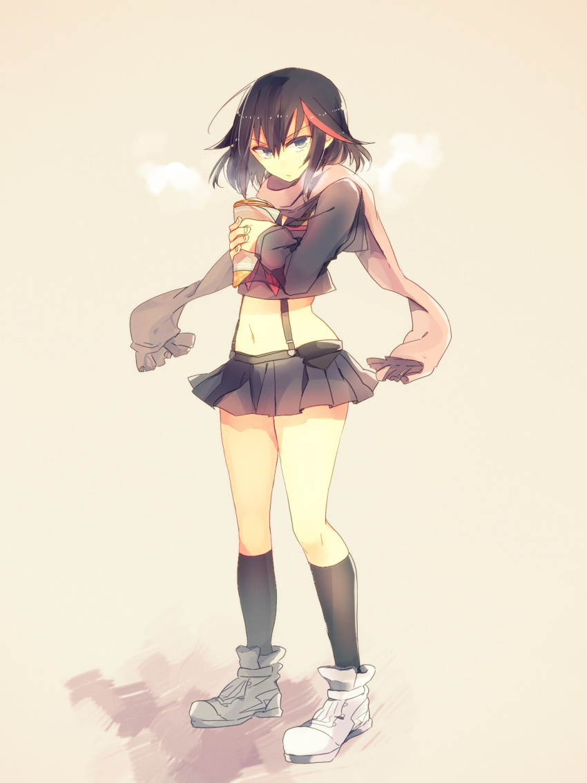 1girl, anko_(kirikiri), black_hair, breath, highres, kill_la_kill, matoi_ryuuko, midriff