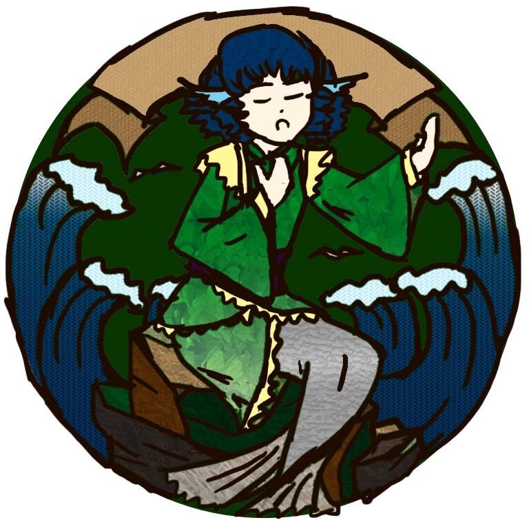 1girl, big_waves, blue_hair, closed_eyes, drill_hair, fish_tail, foaming_waves, hand_on_own_chest