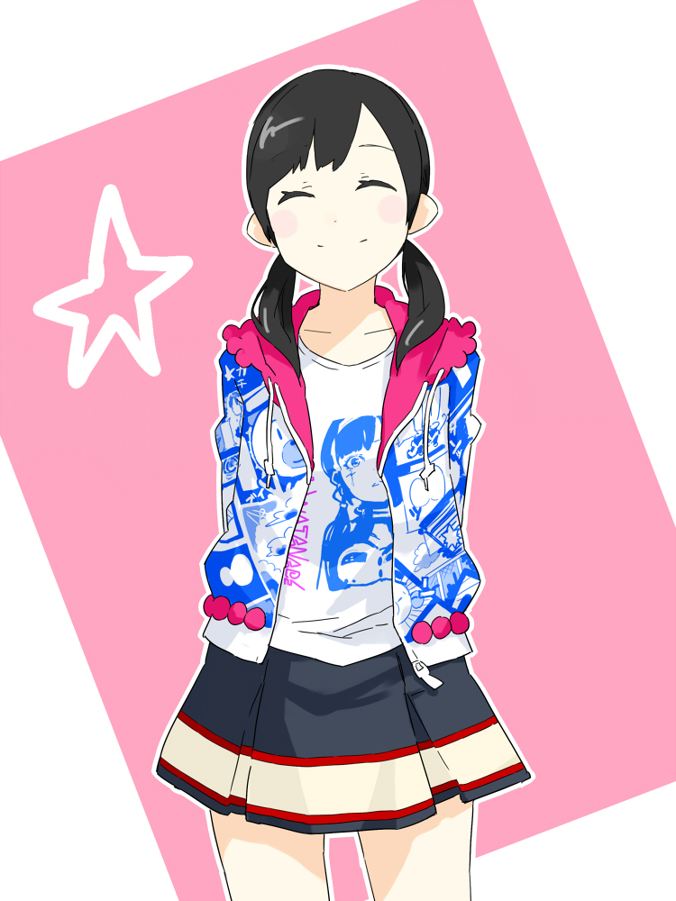 1girl, akb48, black_hair, closed_mouth, hasuo, looking_at_viewer, smile, solo, star, tagme