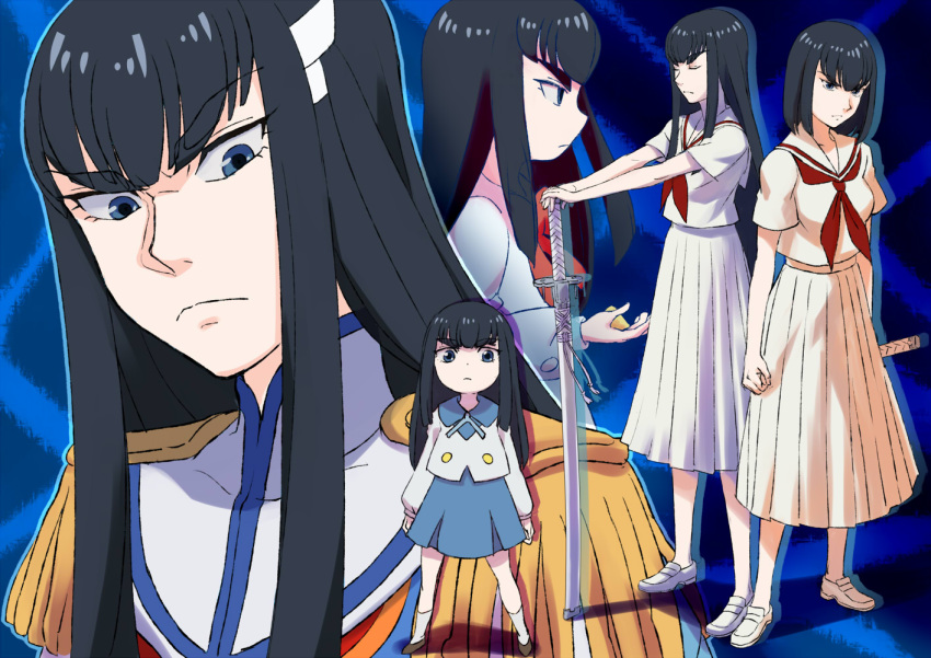 black_hair, blue_eyes, child, dokunuma, hair_ornament, hairclip, junketsu, kill_la_kill