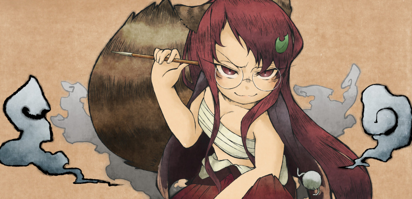 >:3, 1girl, :3, animal_ears, breasts, brown_eyes, brown_hair, cleavage