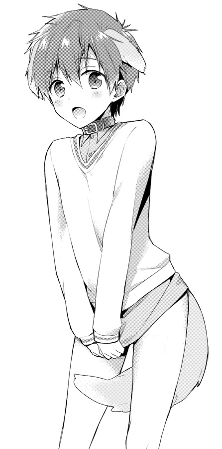 1boy, animal_ears, blush, bottomless, child, dog_ears, dog_tail, free!