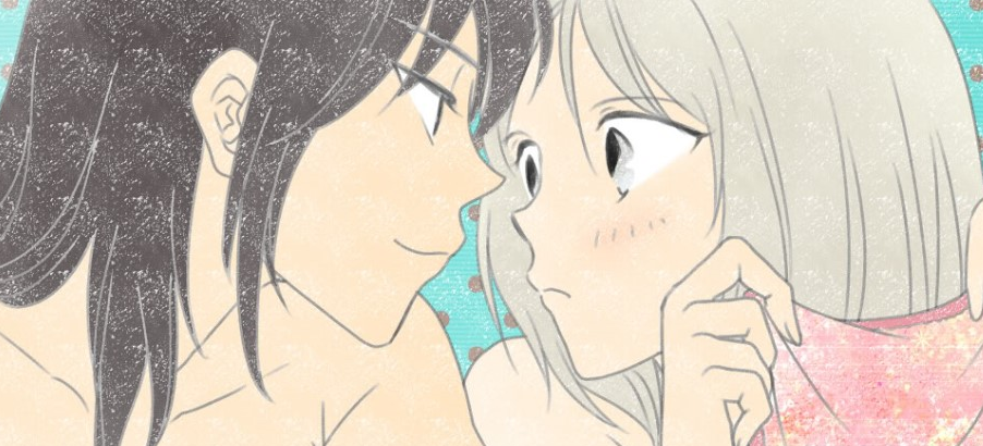 2girls, alphard, black_hair, canaan, kurioneko, white_hair, yuri