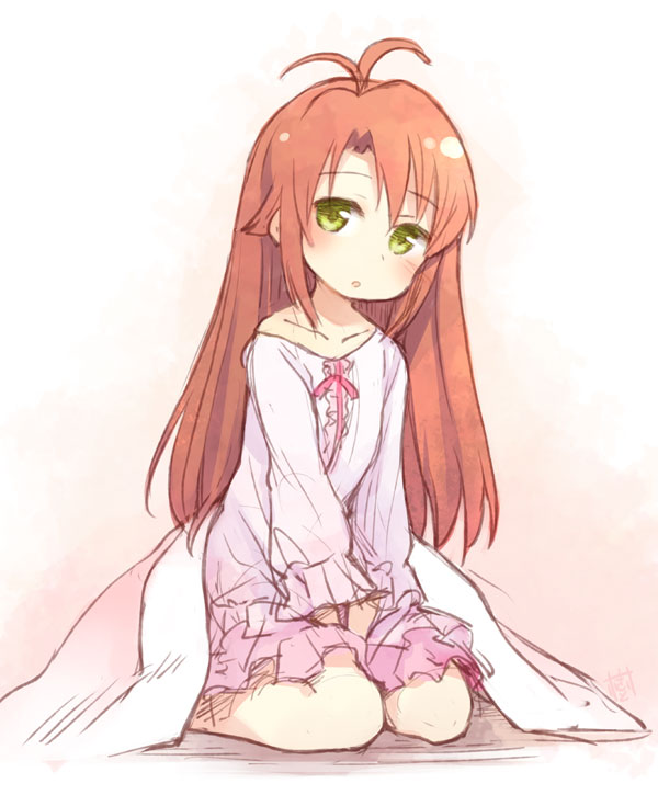 1girl, ahoge, antenna_hair, blush, green_eyes, kito_(sorahate), koshigaya_komari, long_hair