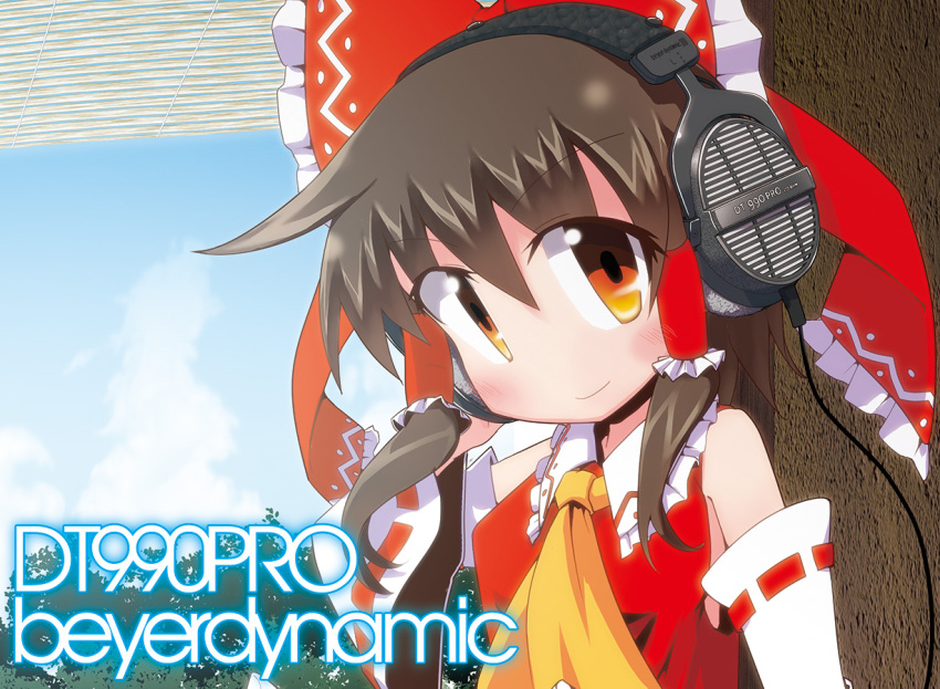 1girl, bare_shoulders, bow, brown_eyes, brown_hair, detached_sleeves, epiphone_(flet06), hair_bow