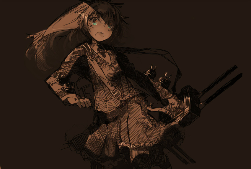 1girl, black_legwear, blazer, blue_eyes, blush, cannon, cus-tom, hair_ornament