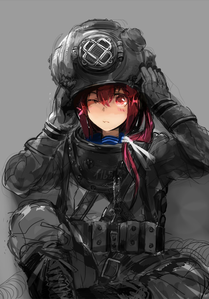 1girl, ascot, blush, boots, cus-tom, diving_suit, hair_ornament, i-168_(kantai_collection)