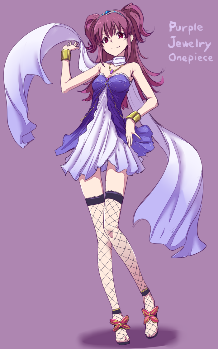 1girl, aikatsu!, clearite, fishnet_legwear, fishnets, long_hair, minowa_hikari, purple_background