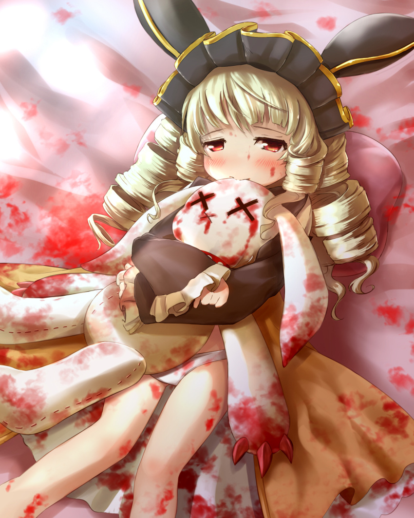 1girl, blonde_hair, blood, blush, bow, doll, drill_hair, highres
