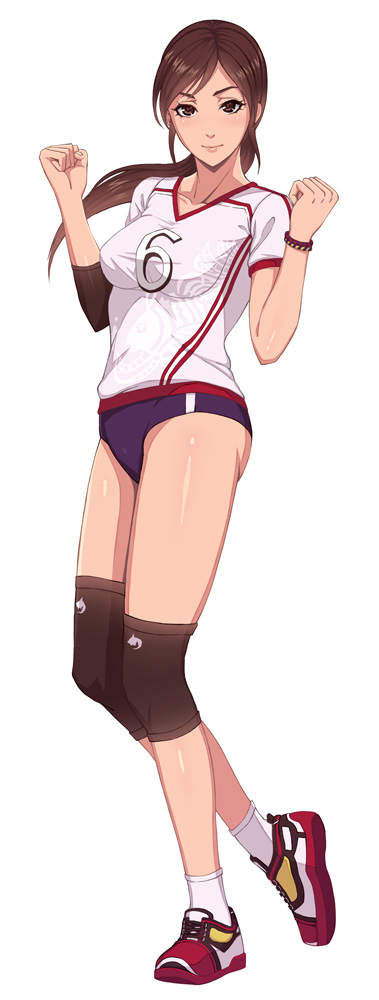 1girl, alternate_costume, black_hair, bracelet, breasts, brown_eyes, buruma, dead_or_alive