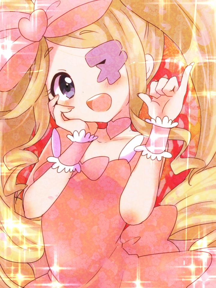 blonde_hair, drill_hair, eyepatch, harime_nui, kill_la_kill, long_hair, minchu, ribbon, smile