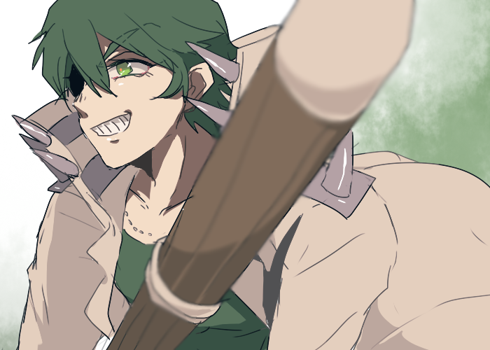 asyura-1010, green_eyes, green_hair, grin, jewelry, kill_la_kill, necklace, sanageyama_uzu